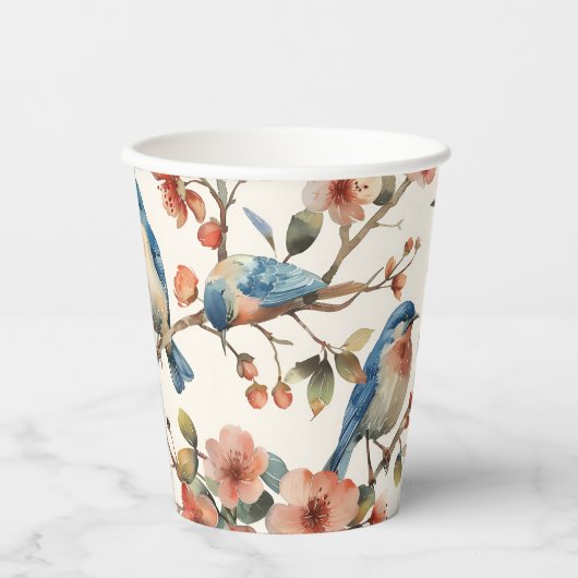  Waterverf Vogels en Bloemen Papieren beker (Voorkant)