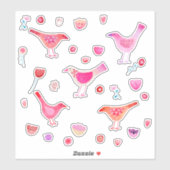 Waterverf vogels en bloemen Roze Sticker (Vel)