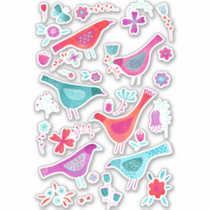 Waterverf Vogels en bloemen Sticker