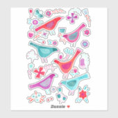 Waterverf Vogels en bloemen Sticker (Vel)