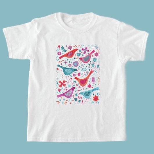 Waterverf vogels en bloemen t-shirt