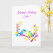 Waterverf Vogels en Bloemen Zusters Verjaardag Kaart (Gele Bloem)