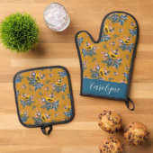 Waterverf Vogels en Foliage Herfstpatroon Ovenwant & Pannenlap Set (Top down)