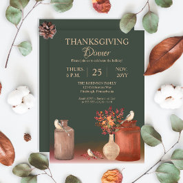 Waterverf vogels | Eucalyptus Thanksgiving Dinner Kaart