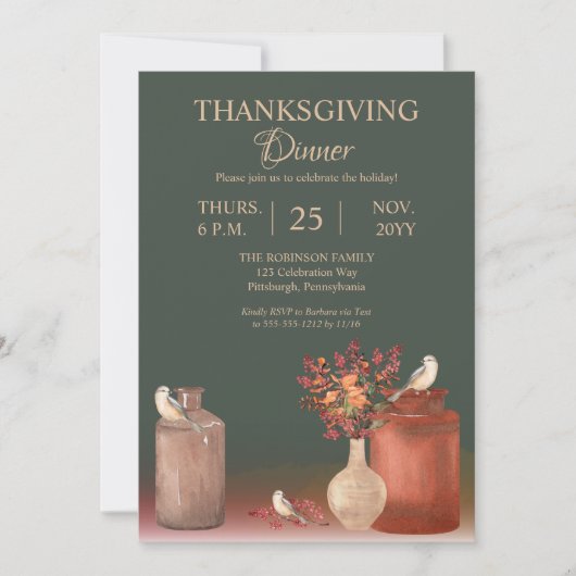 Waterverf vogels | Eucalyptus Thanksgiving Dinner Kaart (Voorkant)