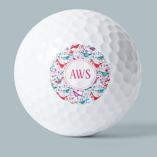 Waterverf vogels: helder monogram golfballen