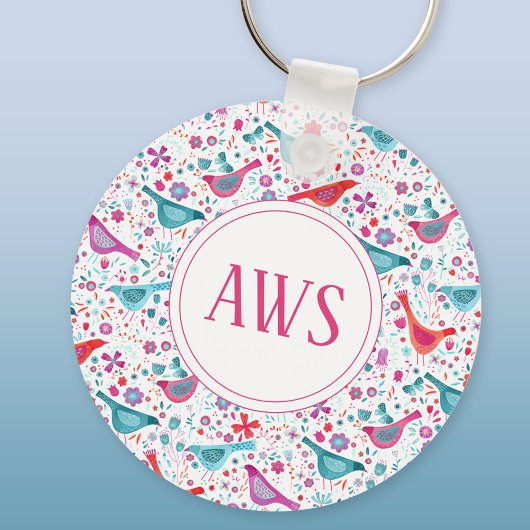 Waterverf vogels: helder monogram sleutelhanger