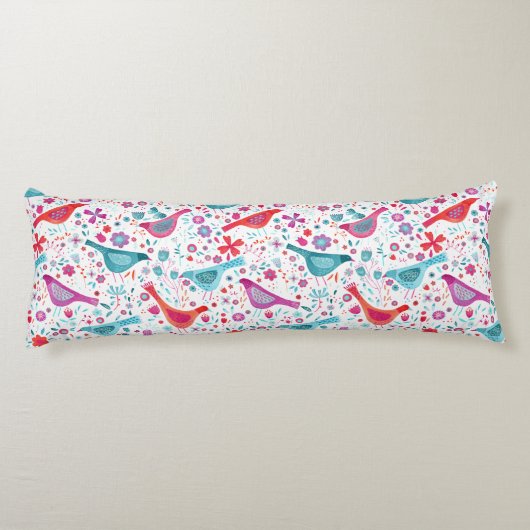 Waterverf vogels in een tuin Blauwgroen roze Lichaamskussen (Achterkant)