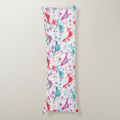 Waterverf vogels in een tuin Blauwgroen roze Lichaamskussen (Voorkant Verticaal)