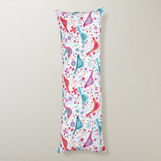 Waterverf vogels in een tuin Blauwgroen roze Lichaamskussen (Achterkant (Verticaal))