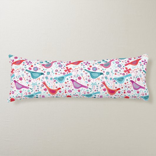 Waterverf vogels in een tuin Blauwgroen roze Lichaamskussen (Voorkant)