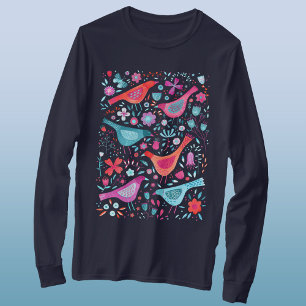 Waterverf Vogels in een Tuin Boho T-shirt