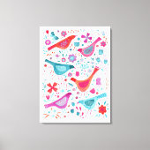 Waterverf vogels in een tuin van bloemen canvas afdruk (Voorkant)