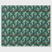 Waterverf vogels, kruidenierswaren en groene kerst cadeaupapier (Vlak)