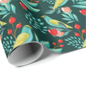 Waterverf vogels, kruidenierswaren en groene kerst cadeaupapier (Rol Hoek)
