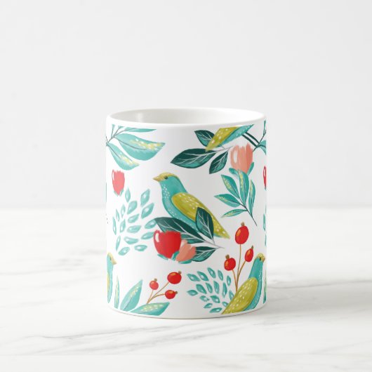Waterverf vogels, kruidenierswaren en groene kerst koffiemok (Center)