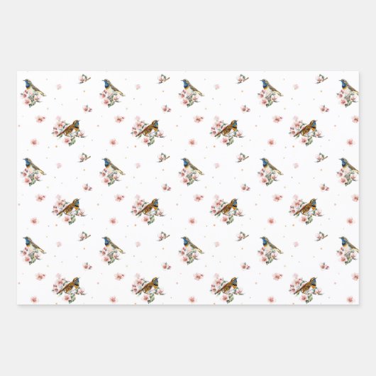 Waterverf vogels lentegoraal Moederdag Inpakpapier Vel