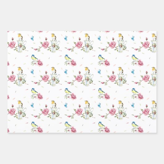 Waterverf vogels lentegoraal Moederdag Inpakpapier Vel (Voorkant)