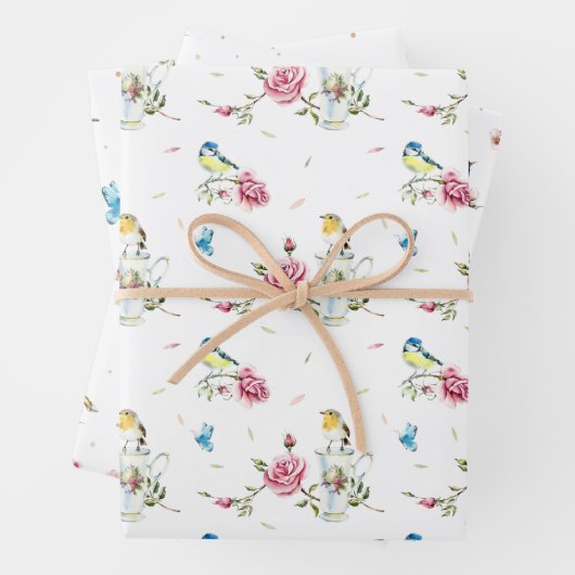 Waterverf vogels lentegoraal Moederdag Inpakpapier Vel (In situ)