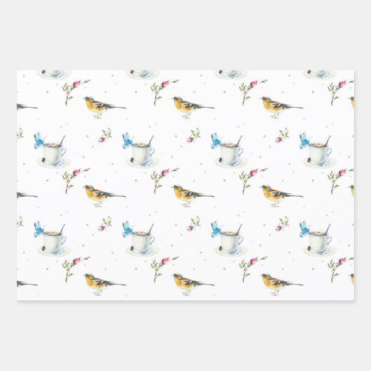 Waterverf vogels lentegoraal Moederdag Inpakpapier Vel (Voorkant 3)