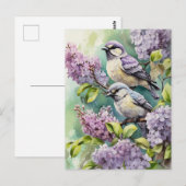 Waterverf Vogels met Bloeiende Lila Bloemen Briefkaart (Voorkant / Achterkant)