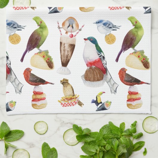 Waterverf Vogels op Snacks - Keuken Handdoeken (Gevouwen)