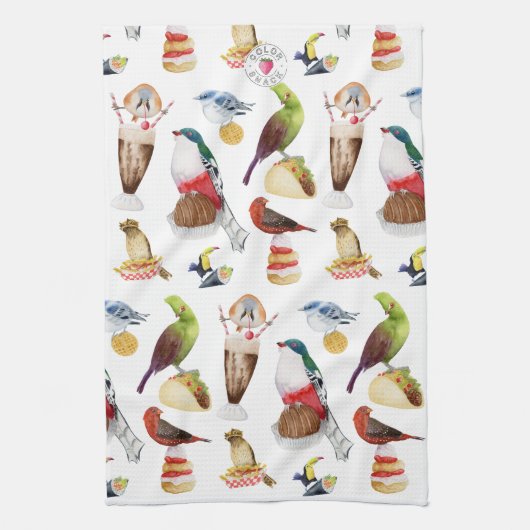 Waterverf Vogels op Snacks - Keuken Handdoeken (Verticaal)