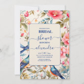 Waterverf Vogels Pioen Chinoiserie Tuin Bridal Kaart (Voorkant)