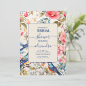 Waterverf Vogels Pioen Chinoiserie Tuin Bridal Kaart (Staand voorkant)