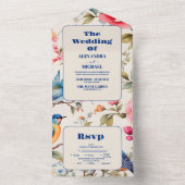 Waterverf Vogels Pioen Chinoiserie Tuin Bruiloft All In One Uitnodiging (Binnen)