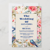 Waterverf Vogels Pioen Chinoiserie Tuin Bruiloft Kaart (Voorkant)