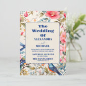 Waterverf Vogels Pioen Chinoiserie Tuin Bruiloft Kaart (Staand voorkant)