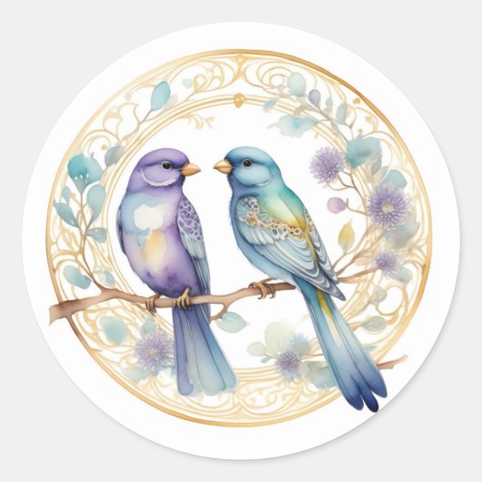 Waterverf vogels ronde sticker (Voorkant)
