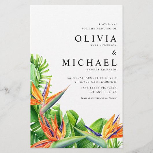 Waterverf Vogels van het Paradijs Huwelijksuitnodi (Voorkant)