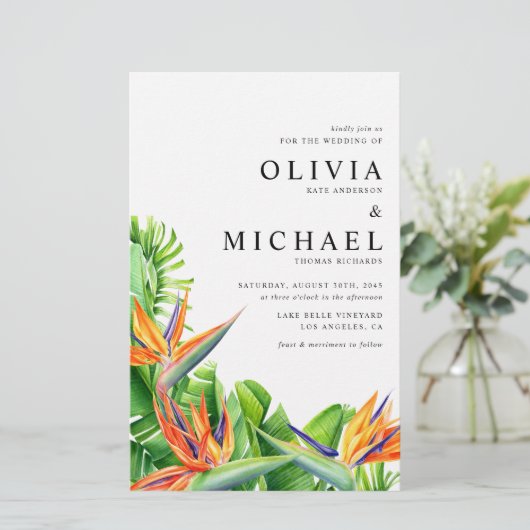 Waterverf Vogels van het Paradijs Huwelijksuitnodi (Staand voorkant)