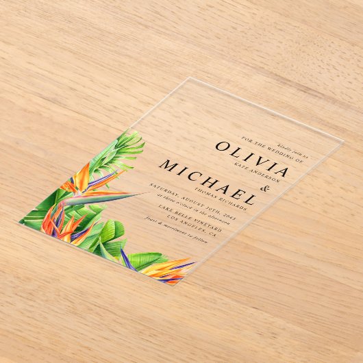 Waterverf Vogels van het Paradijs Tropische Bruilo Acryl Uitnodigingen (Laagn)