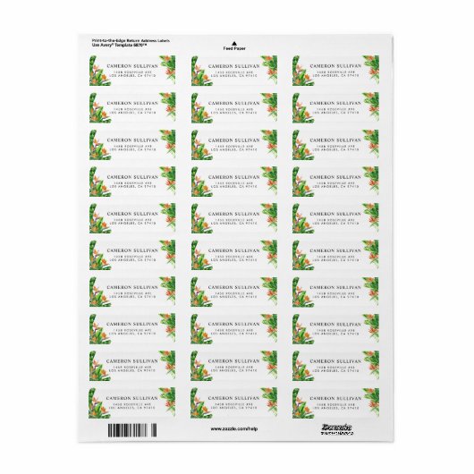 Waterverf Vogels van het Paradijs Tropische Bruilo Etiket (Full Sheet)