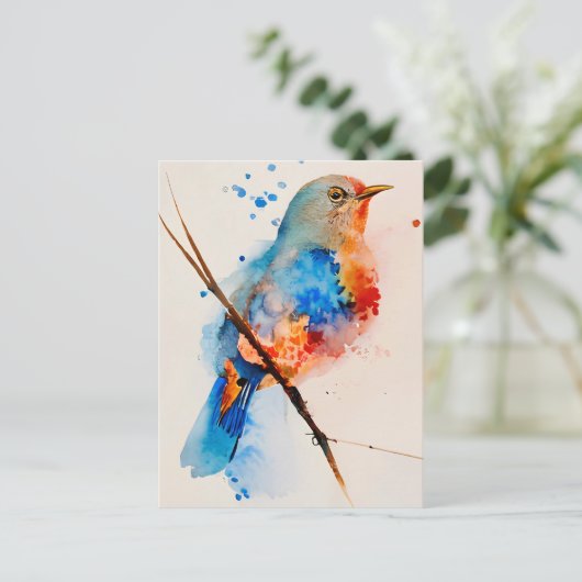 Waterverf vogelschilderende canvas Wall Art Blue B Briefkaart (Staand voorkant)