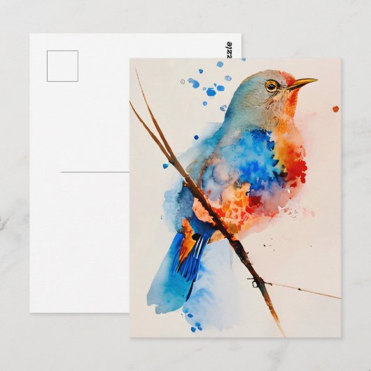 Waterverf vogelschilderende canvas Wall Art Blue B Briefkaart (Voorkant / Achterkant)