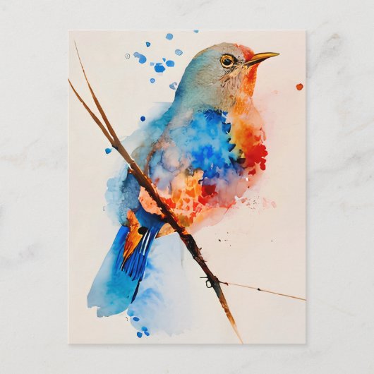 Waterverf vogelschilderende canvas Wall Art Blue B Briefkaart (Voorkant)