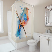 Waterverf vogelschilderende canvas Wall Art Blue B Douchegordijn (In situ)