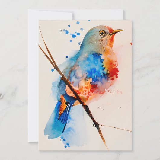 Waterverf vogelschilderende canvas Wall Art Blue B Feestdagenkaart (Voorkant)