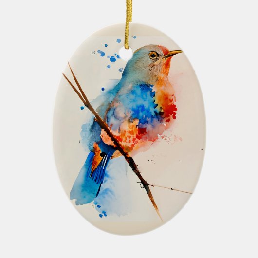 Waterverf vogelschilderende canvas Wall Art Blue B Keramisch Ornament (Voorkant)
