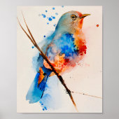 Waterverf vogelschilderende canvas Wall Art Blue B Poster (Voorkant)