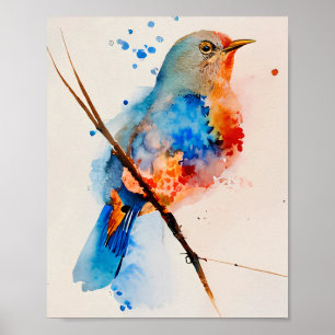 Waterverf vogelschilderende canvas Wall Art Blue B Poster