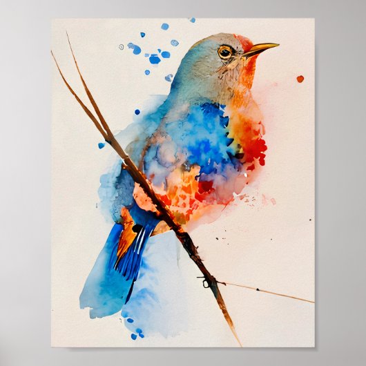 Waterverf vogelschilderende canvas Wall Art Blue B Poster (Voorkant)