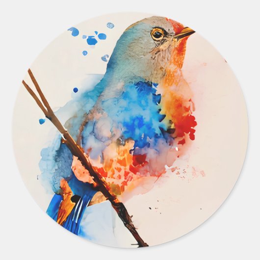 Waterverf vogelschilderende canvas Wall Art Blue B Ronde Sticker (Voorkant)