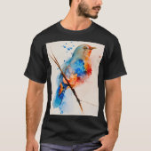 Waterverf vogelschilderende canvas Wall Art Blue B T-shirt (Voorkant)