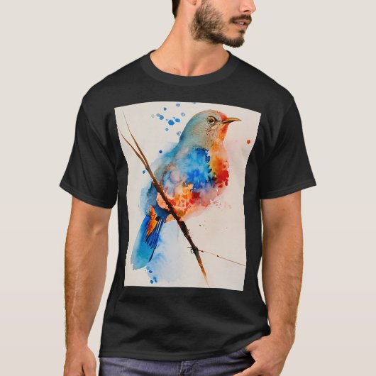 Waterverf vogelschilderende canvas Wall Art Blue B T-shirt (Voorkant)