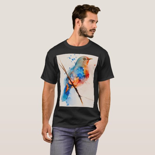 Waterverf vogelschilderende canvas Wall Art Blue B T-shirt (Voorkant volledig)